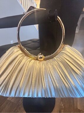 Gold Pleated Evening Wristlet with Circular Hoop Handle